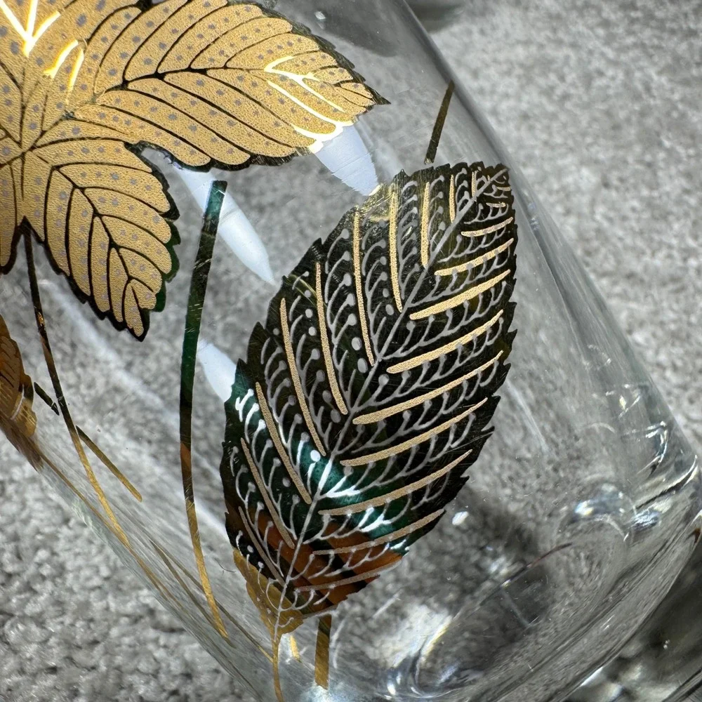 Libbey Highball Glasses Gold Leaf Mid Century‎ Modern Set of 2